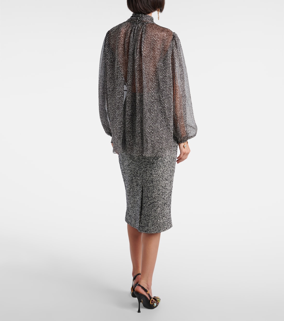 Tie-neck herringbone silk chiffon blouse | Dolce&Gabbana