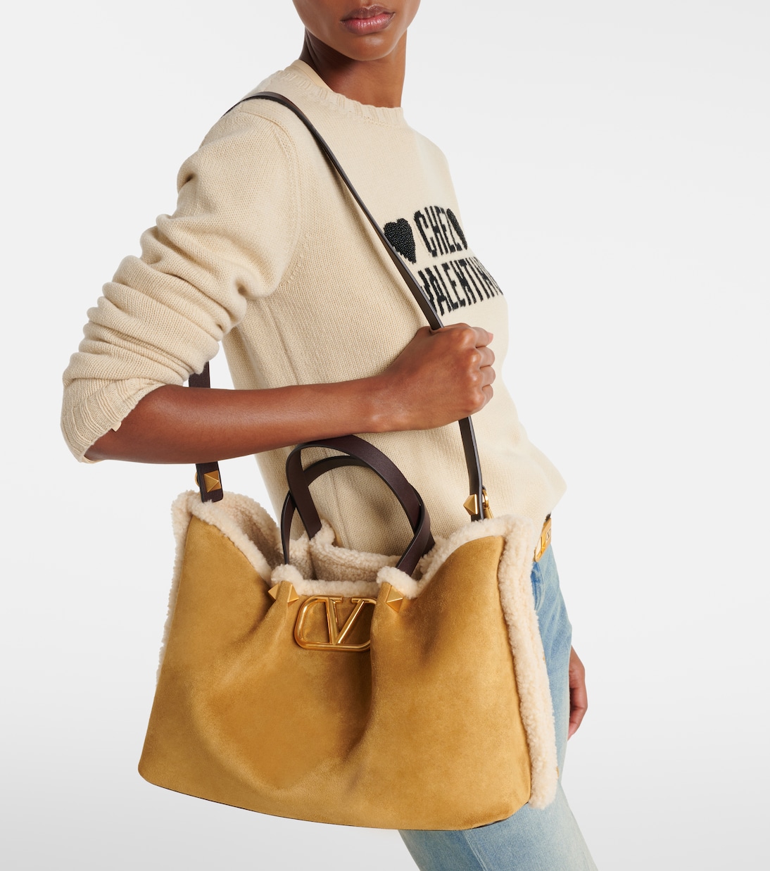 VLogo Medium suede tote bag | Valentino Garavani