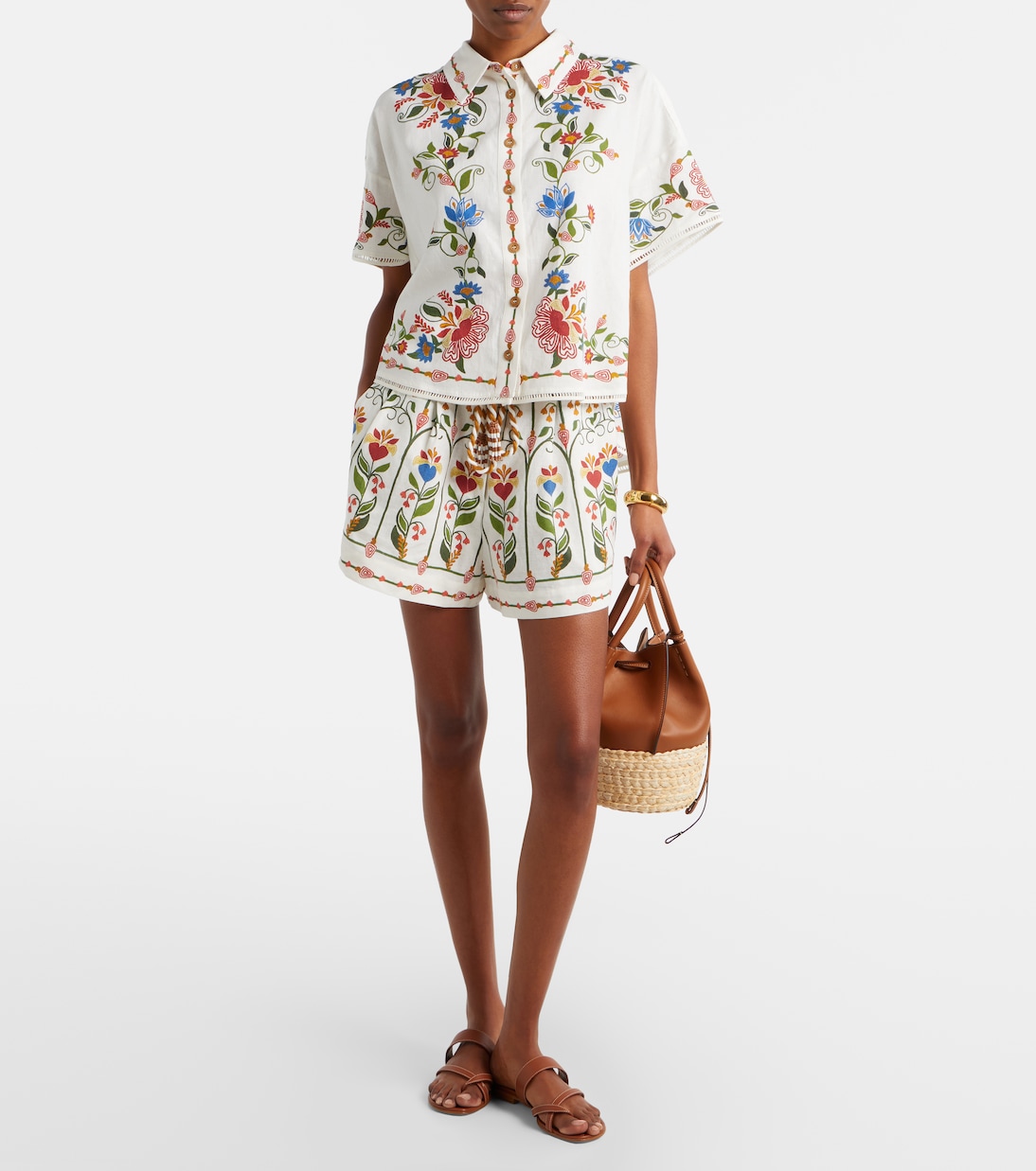 Embroidered linen and cotton shorts | Farm Rio