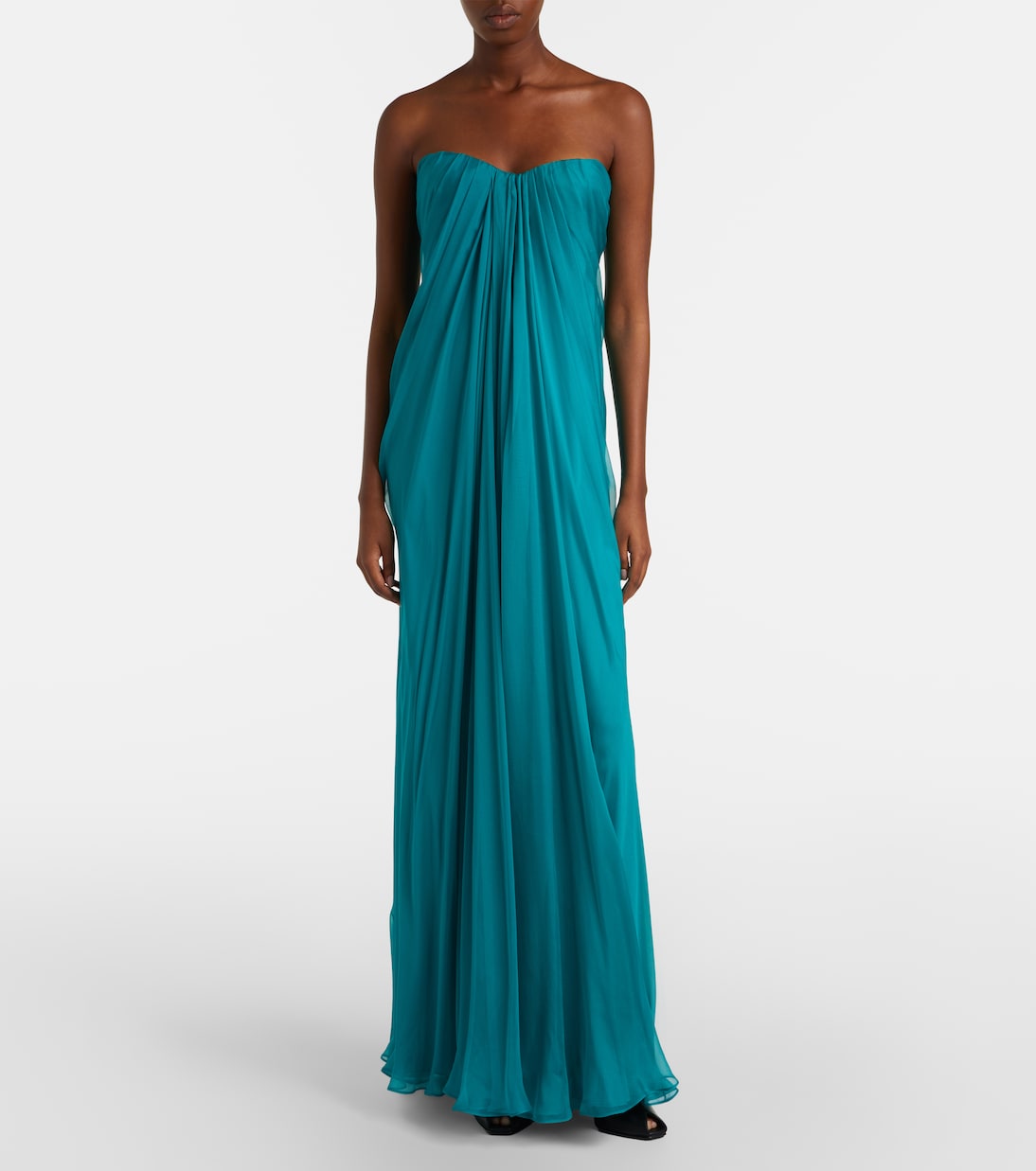 Draped silk chiffon bustier gown | McQueen
