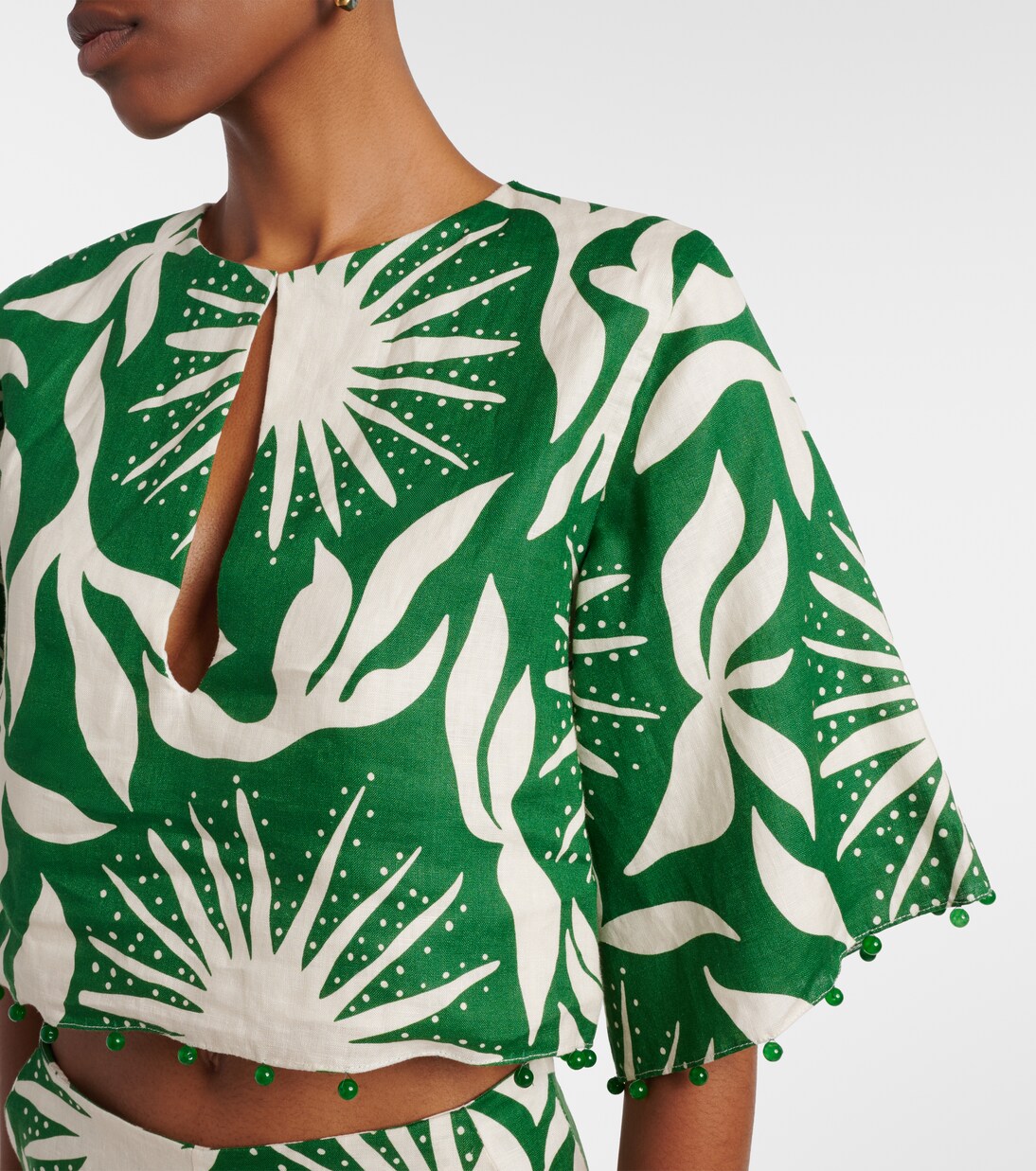 Top court Iris en lin imprimé  | Cala de la Cruz