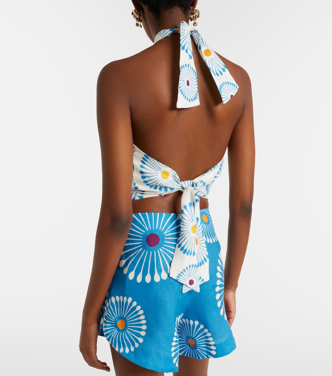 Ivy floral halterneck linen crop top | Cala de la Cruz