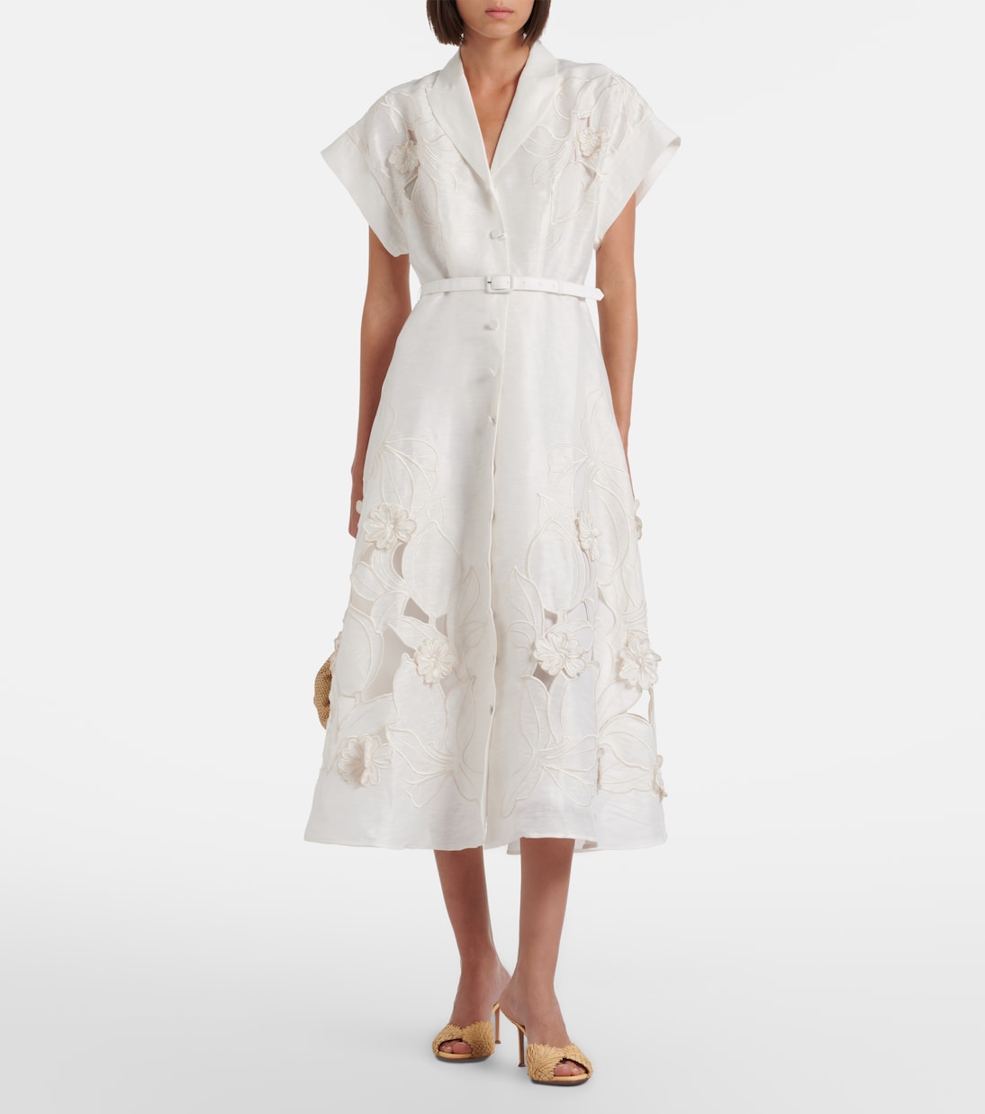 Aubrey floral-appliqué linen-blend shirt dress | Leo Lin