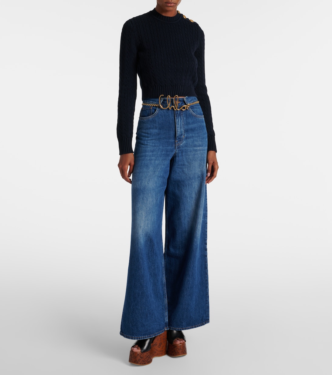 Cropped cable-knit cotton sweater | Chloé