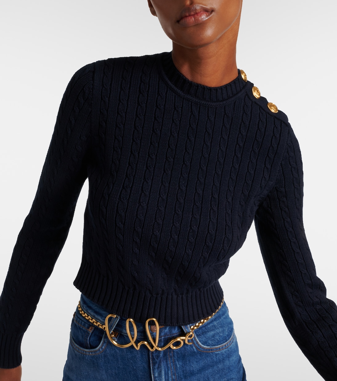 Cropped cable-knit cotton sweater | Chloé