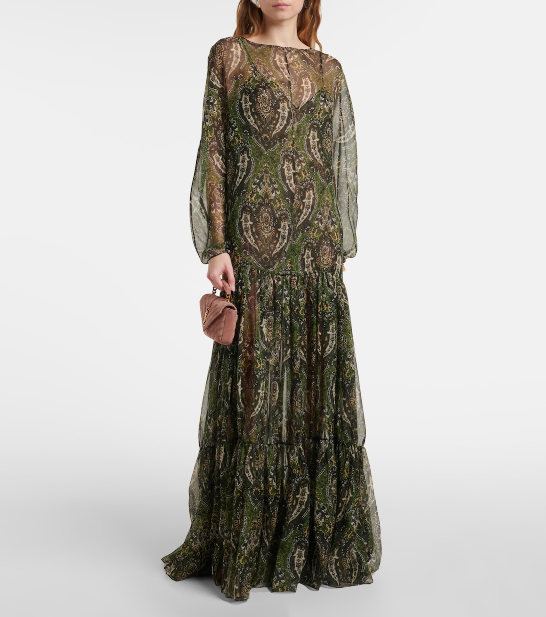 Paisley silk crépon maxi dress | Saint Laurent