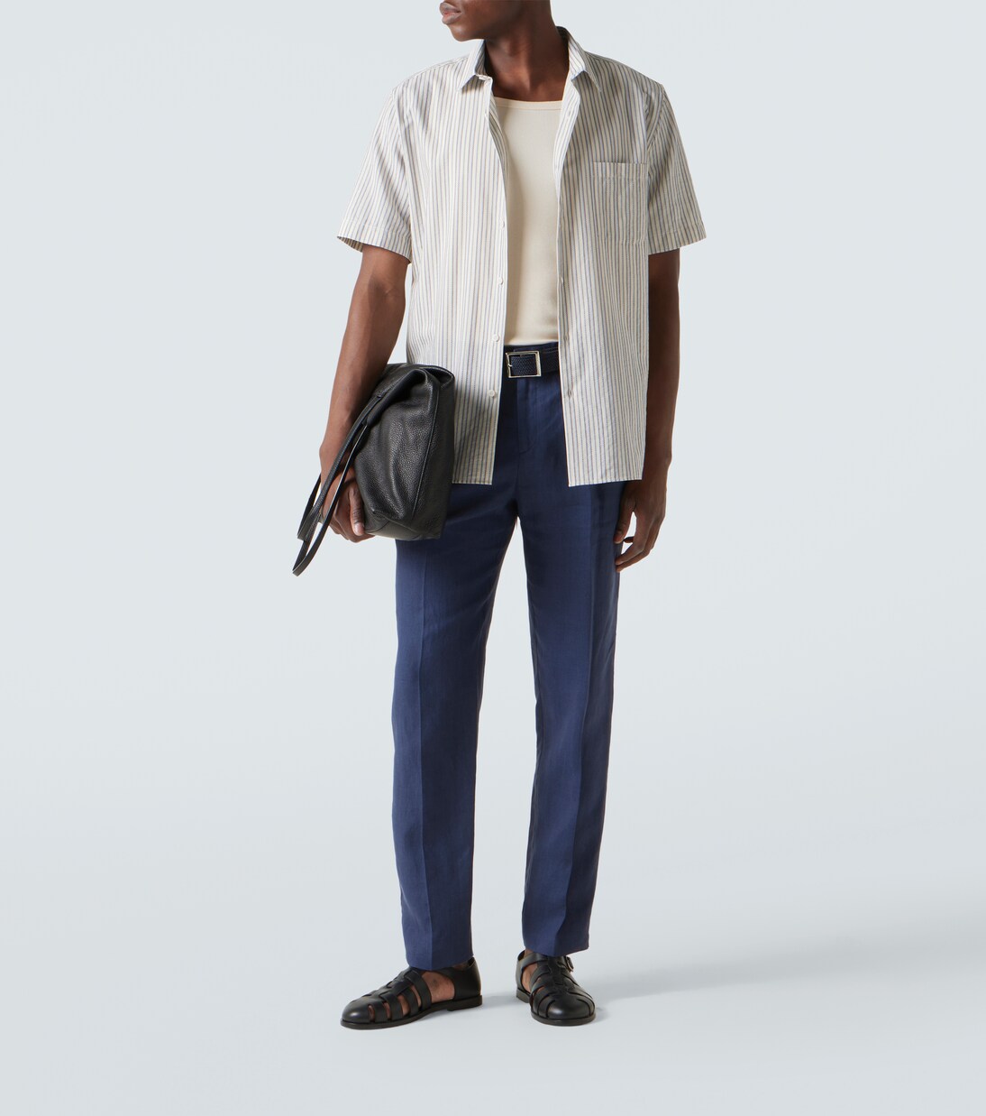 Pleated linen straight pants | Sunspel