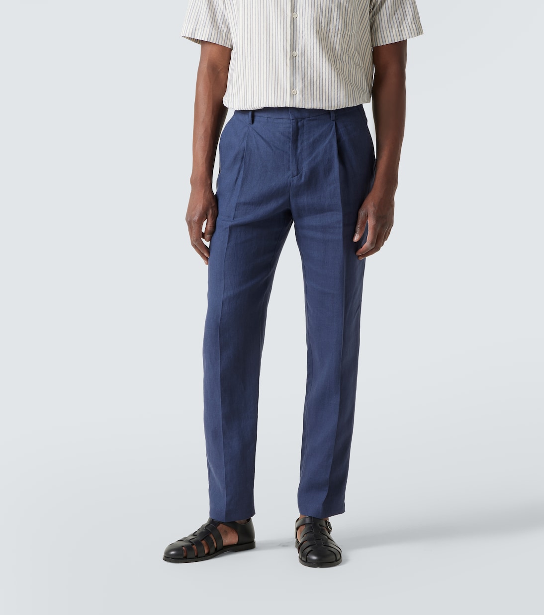 Pleated linen straight pants | Sunspel