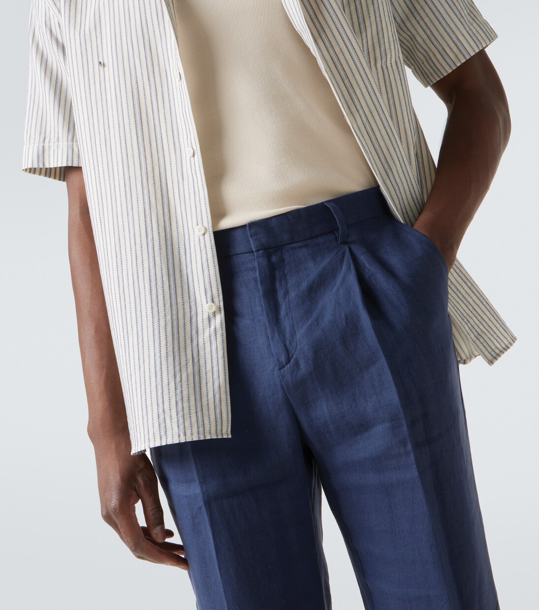 Pleated linen straight pants | Sunspel