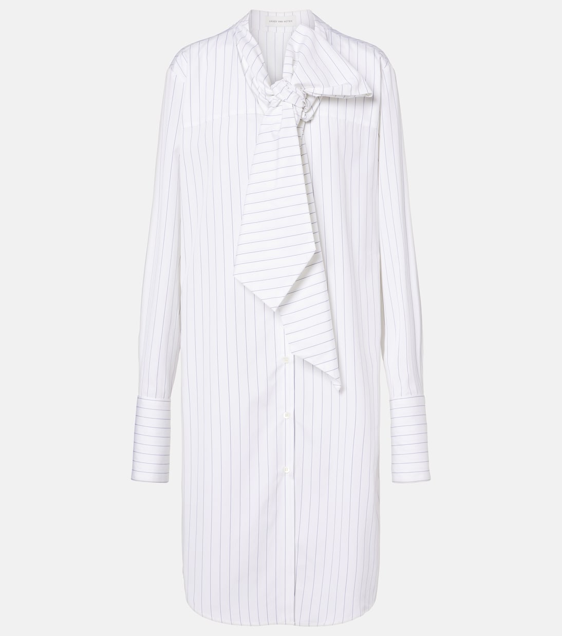条纹颈部系带棉质迷你连衣裙 | Dries Van Noten