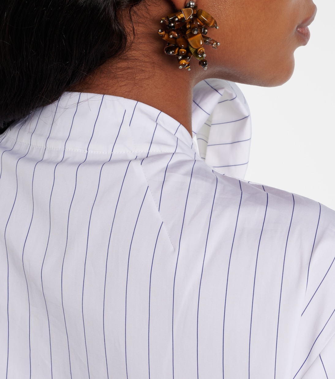 条纹颈部系带棉质迷你连衣裙 | Dries Van Noten