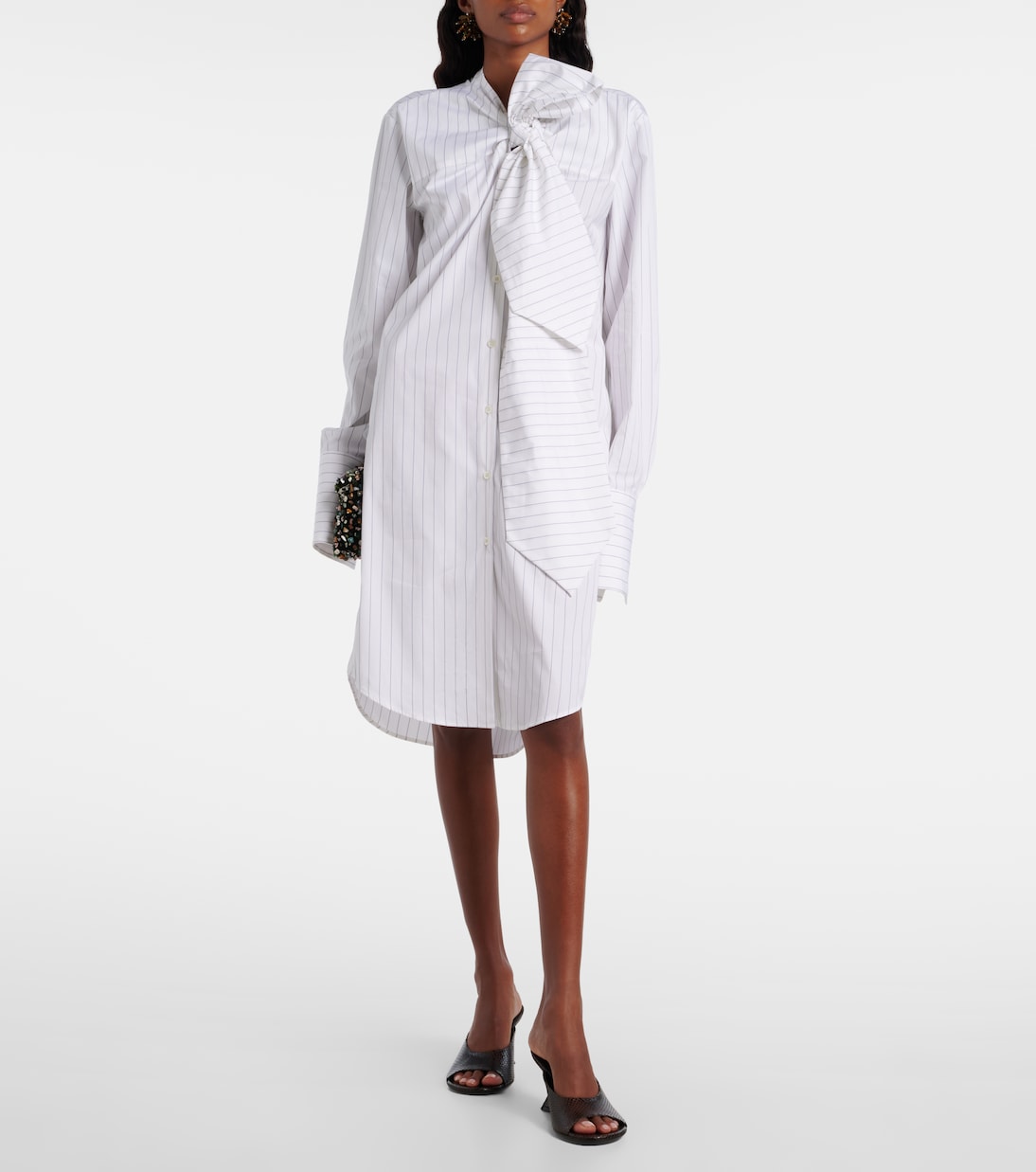 条纹颈部系带棉质迷你连衣裙 | Dries Van Noten