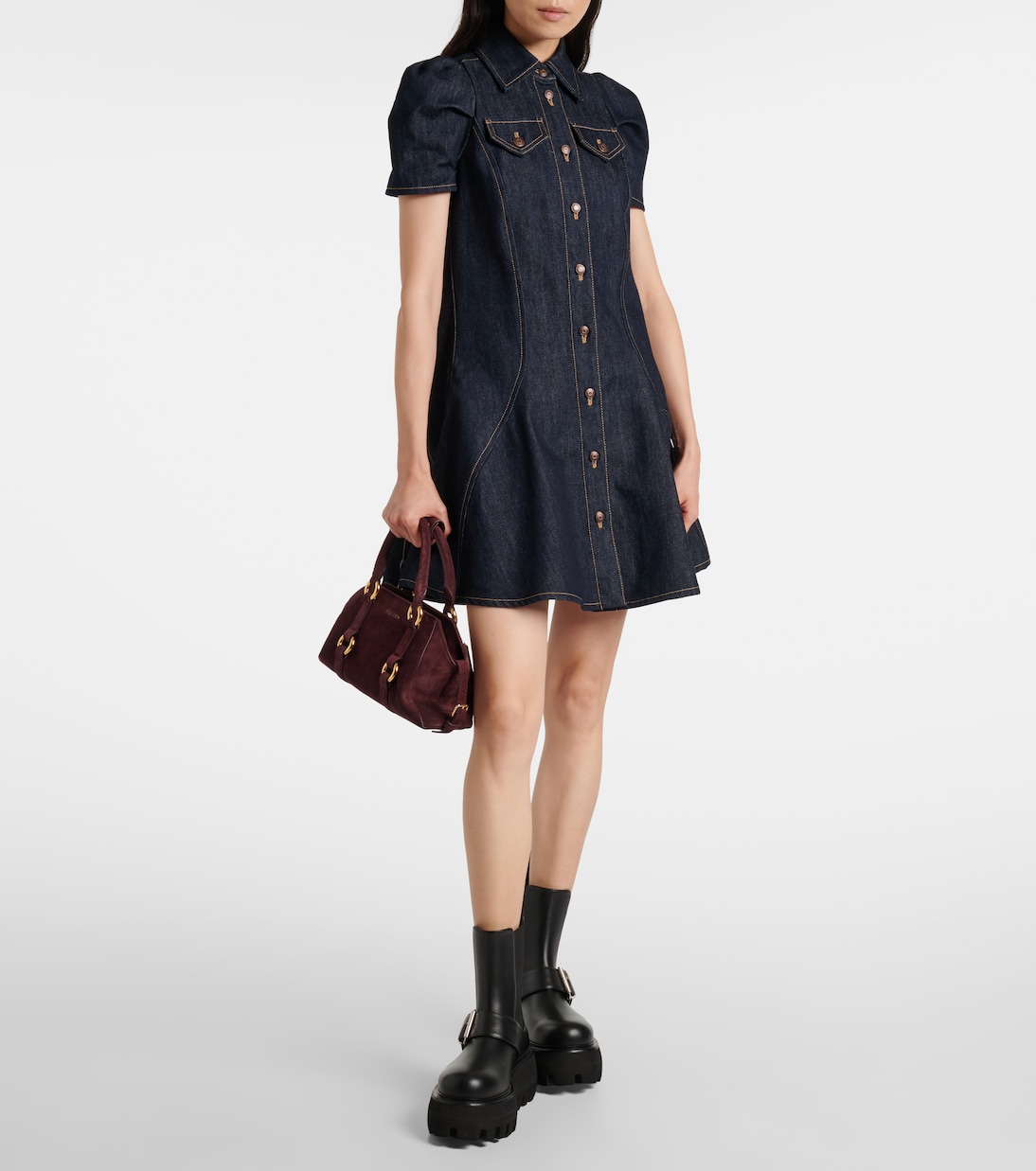 Puff-sleeve denim minidress | McQueen