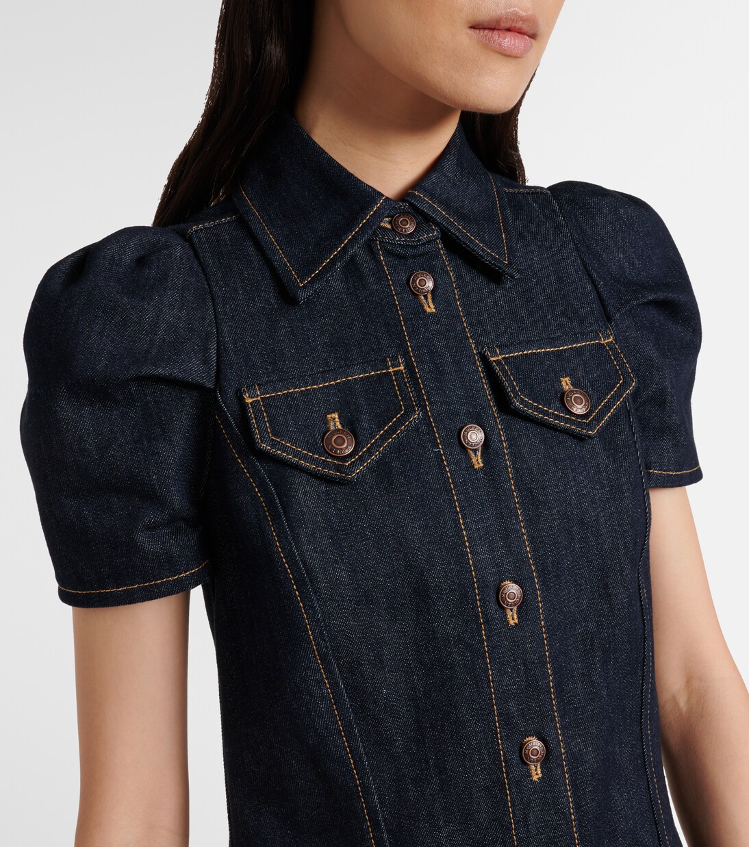Puff-sleeve denim minidress | McQueen