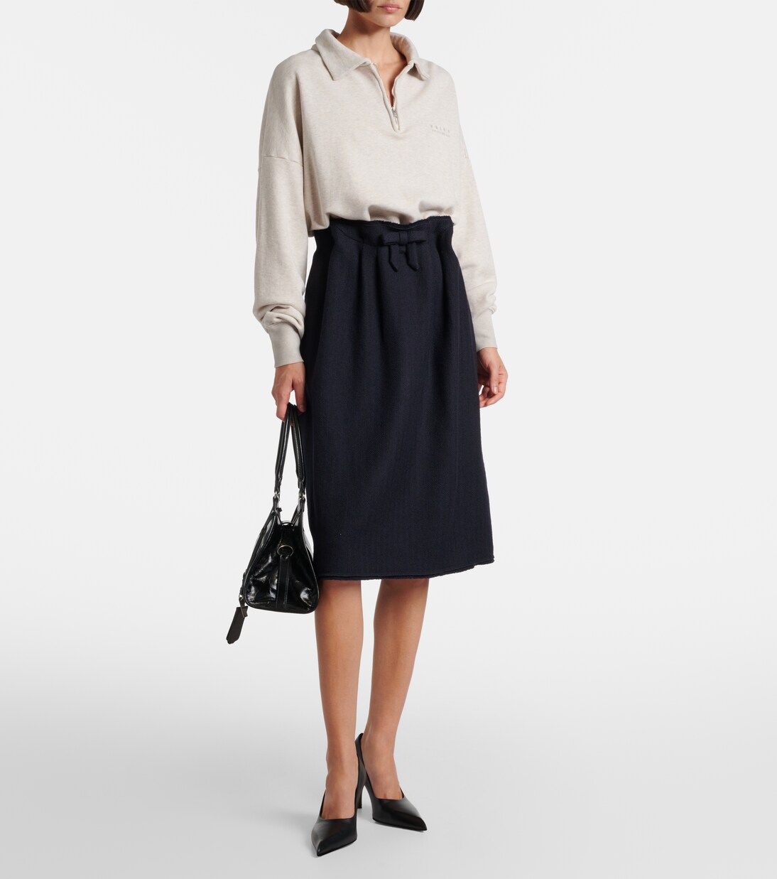 Chevron pleated virgin wool midi skirt | Prada