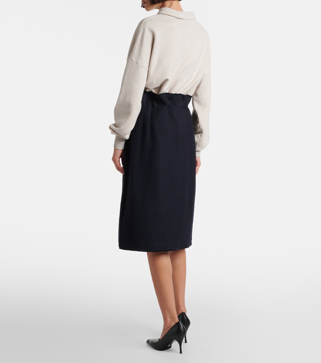 Chevron pleated virgin wool midi skirt | Prada
