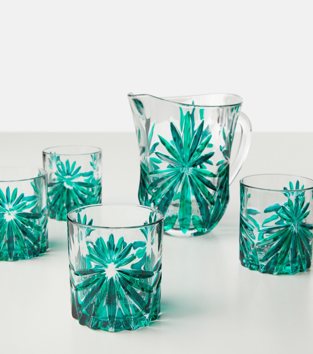 Set of 4 floral crystal tumblers and jug | Les-Ottomans
