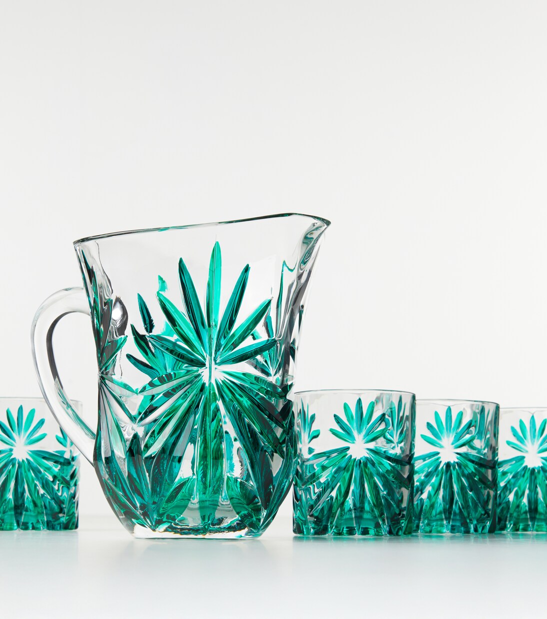 Set of 4 floral crystal tumblers and jug | Les-Ottomans