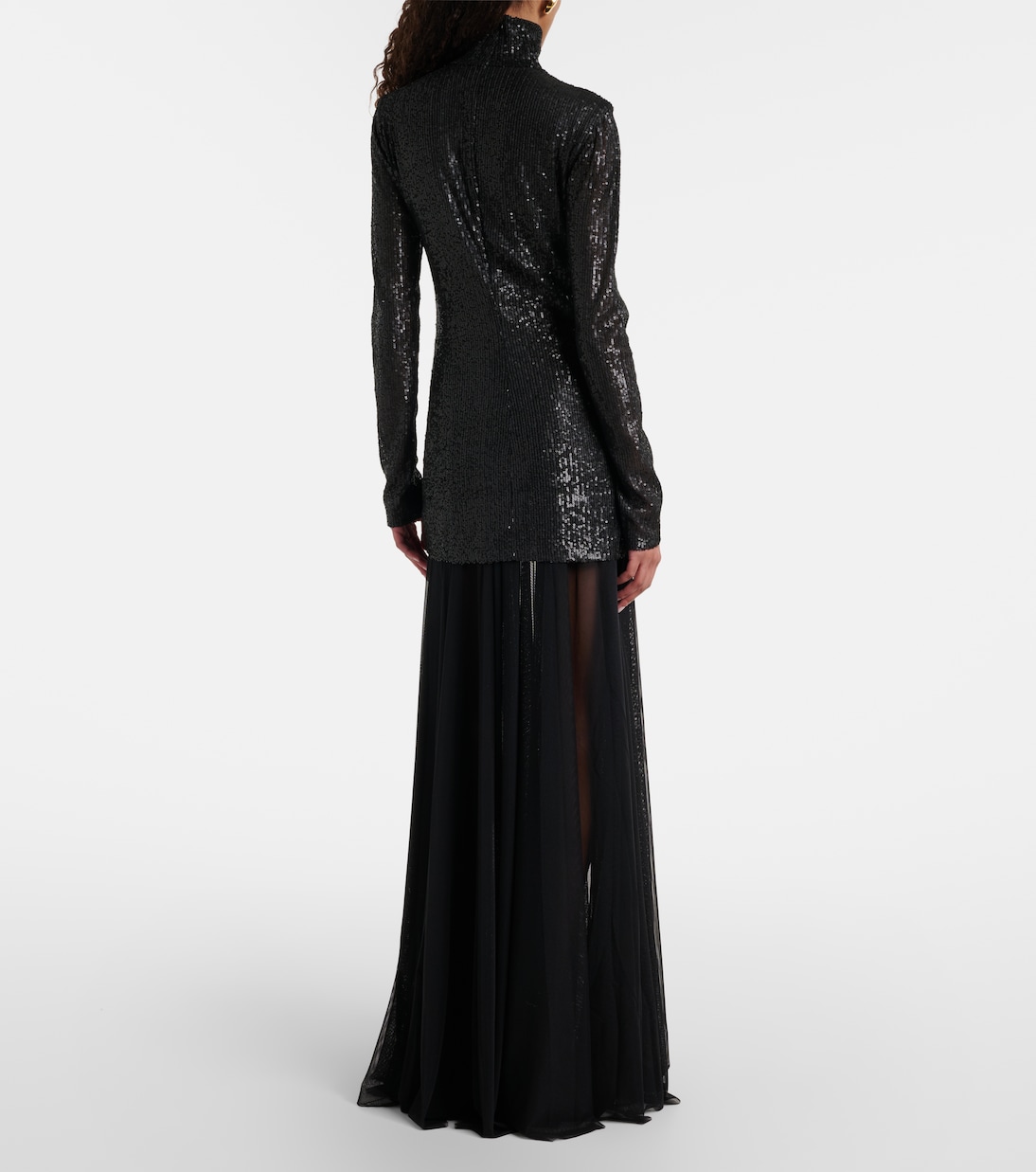 Sequined mesh turtleneck gown | Norma Kamali