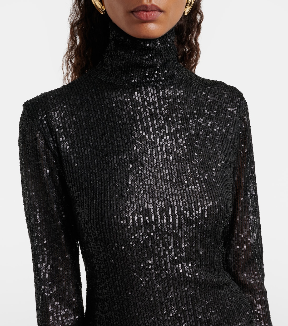 Sequined mesh turtleneck gown | Norma Kamali