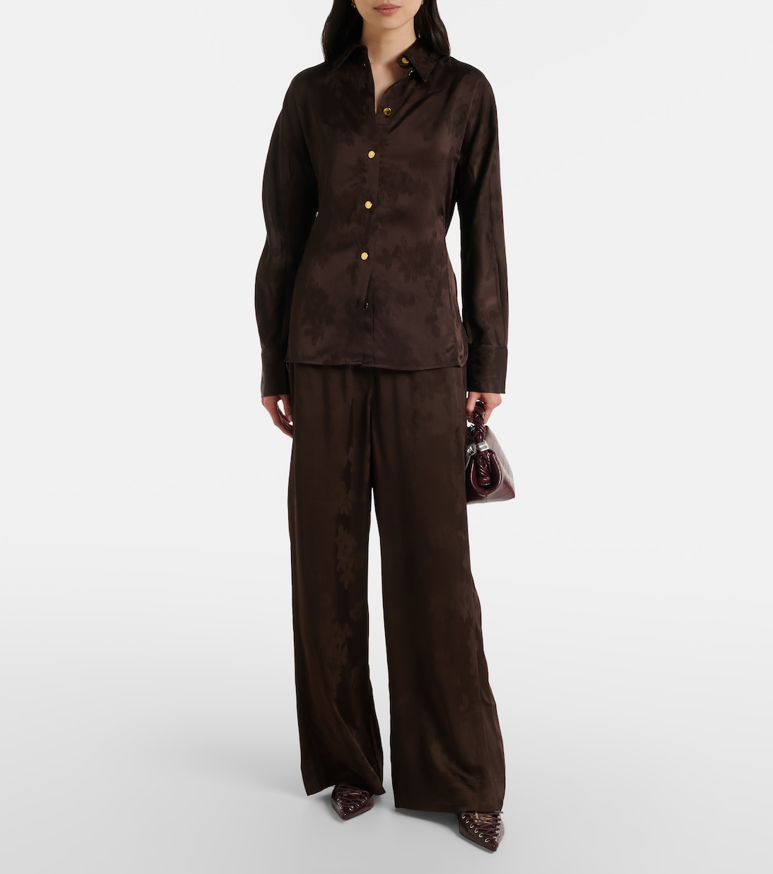 새틴 자카드 와이드 팬츠 | Ganni