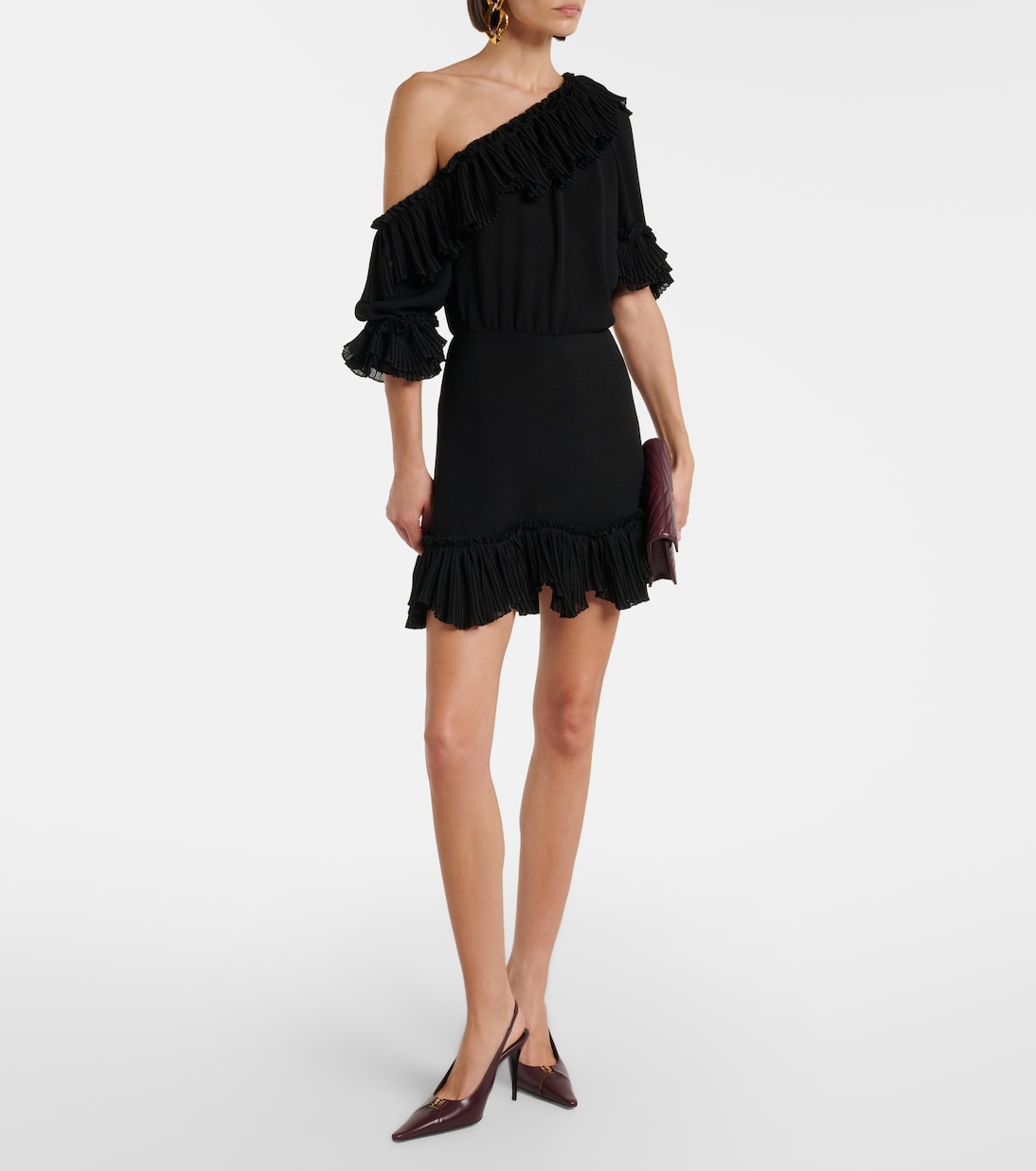 Ruffled silk crepon minidress | Saint Laurent