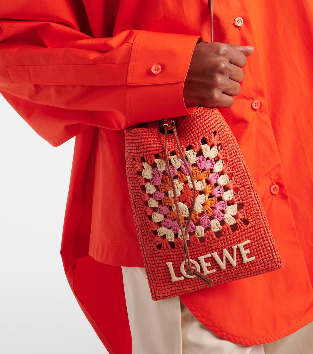 Paula's Ibiza crochet raffia pouch with strap | Loewe