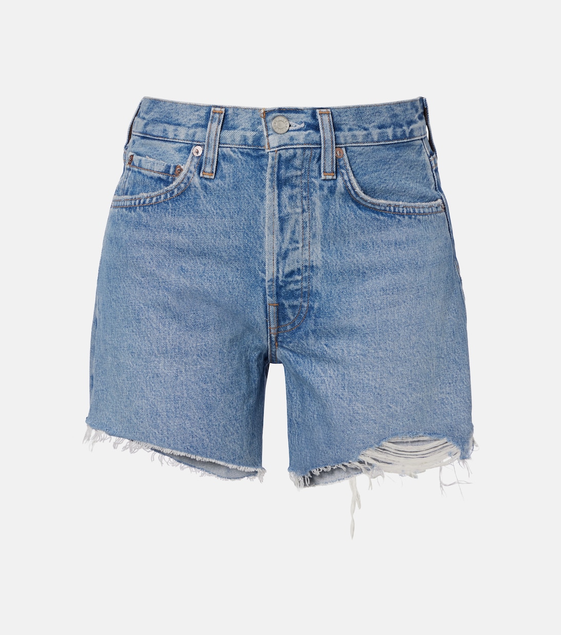 Parker Long distressed denim shorts | Agolde