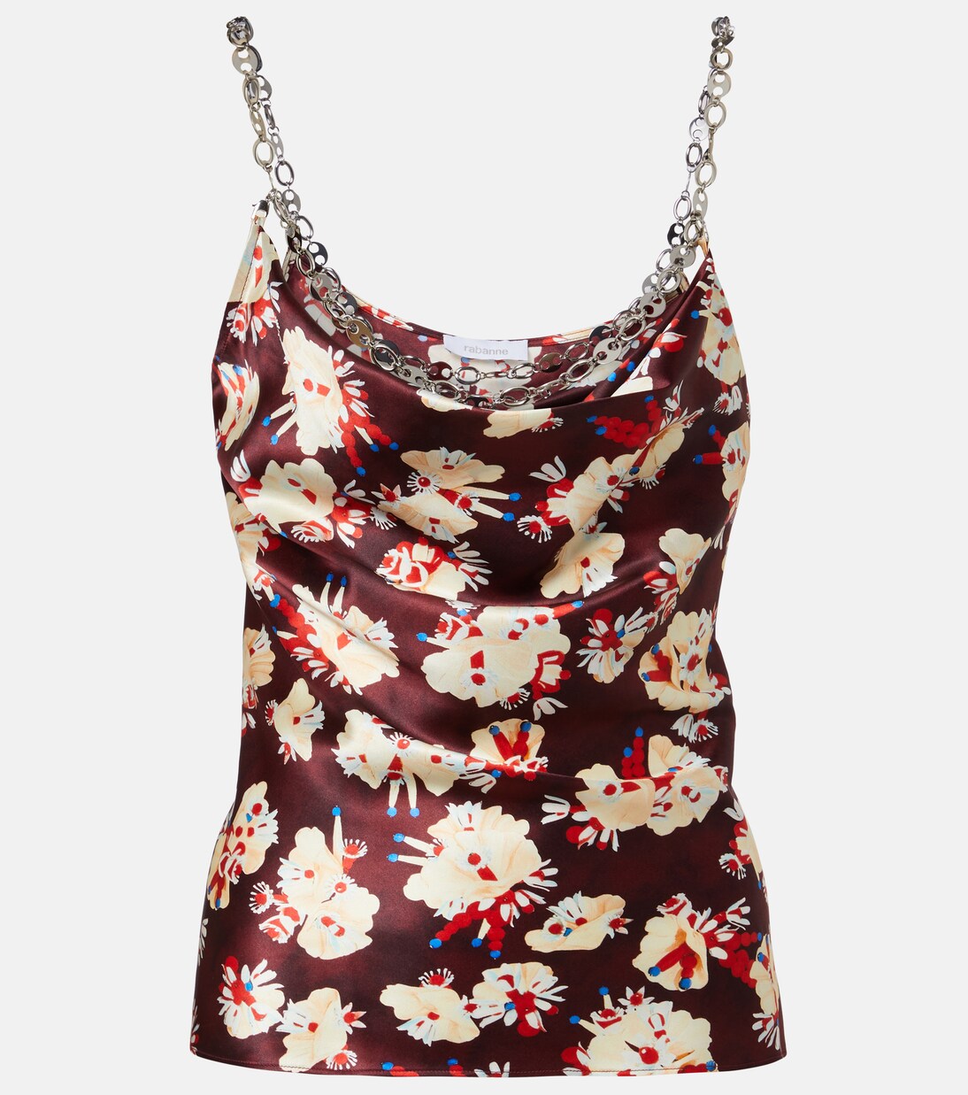 Chain-detail floral silk satin top | Rabanne
