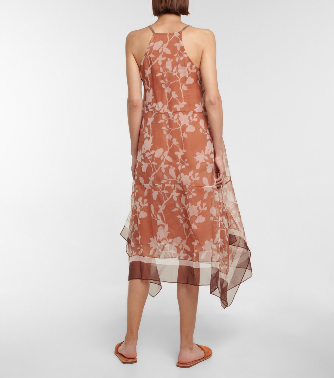 Robe midi en soie à fleurs | Brunello Cucinelli