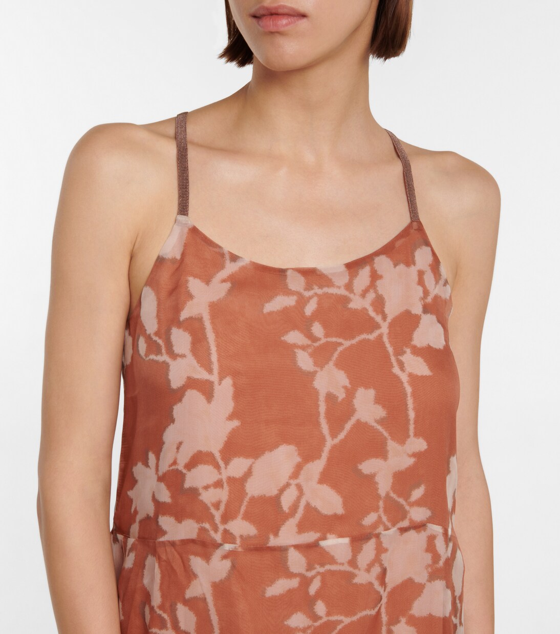 Robe midi en soie à fleurs | Brunello Cucinelli