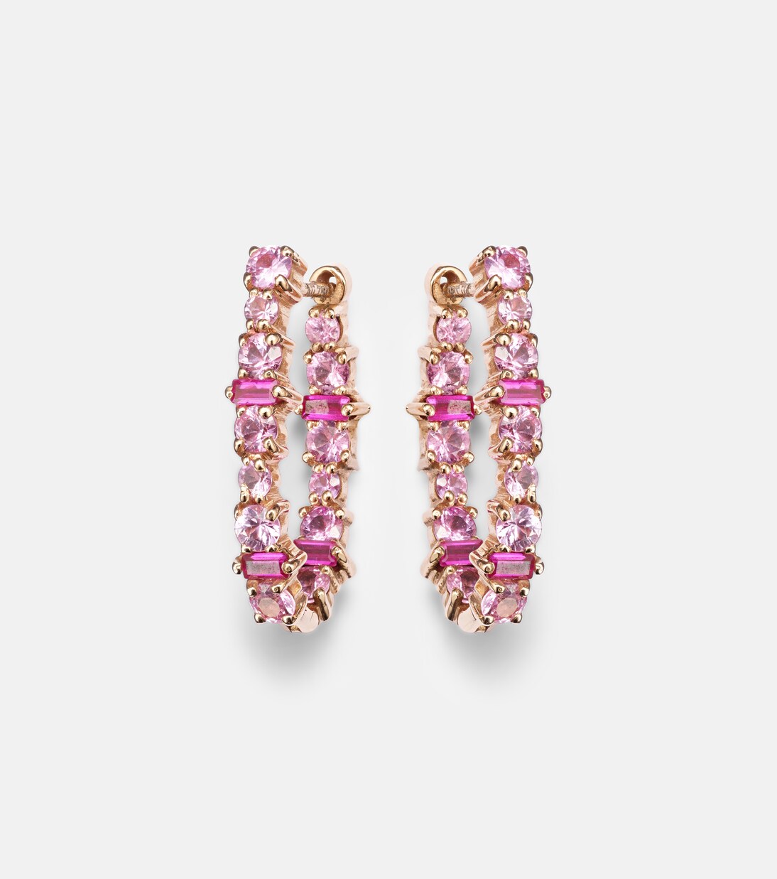 Orecchini a cerchio Rivulet in oro rosa 18kt con zaffiri e rubini | Ileana Makri