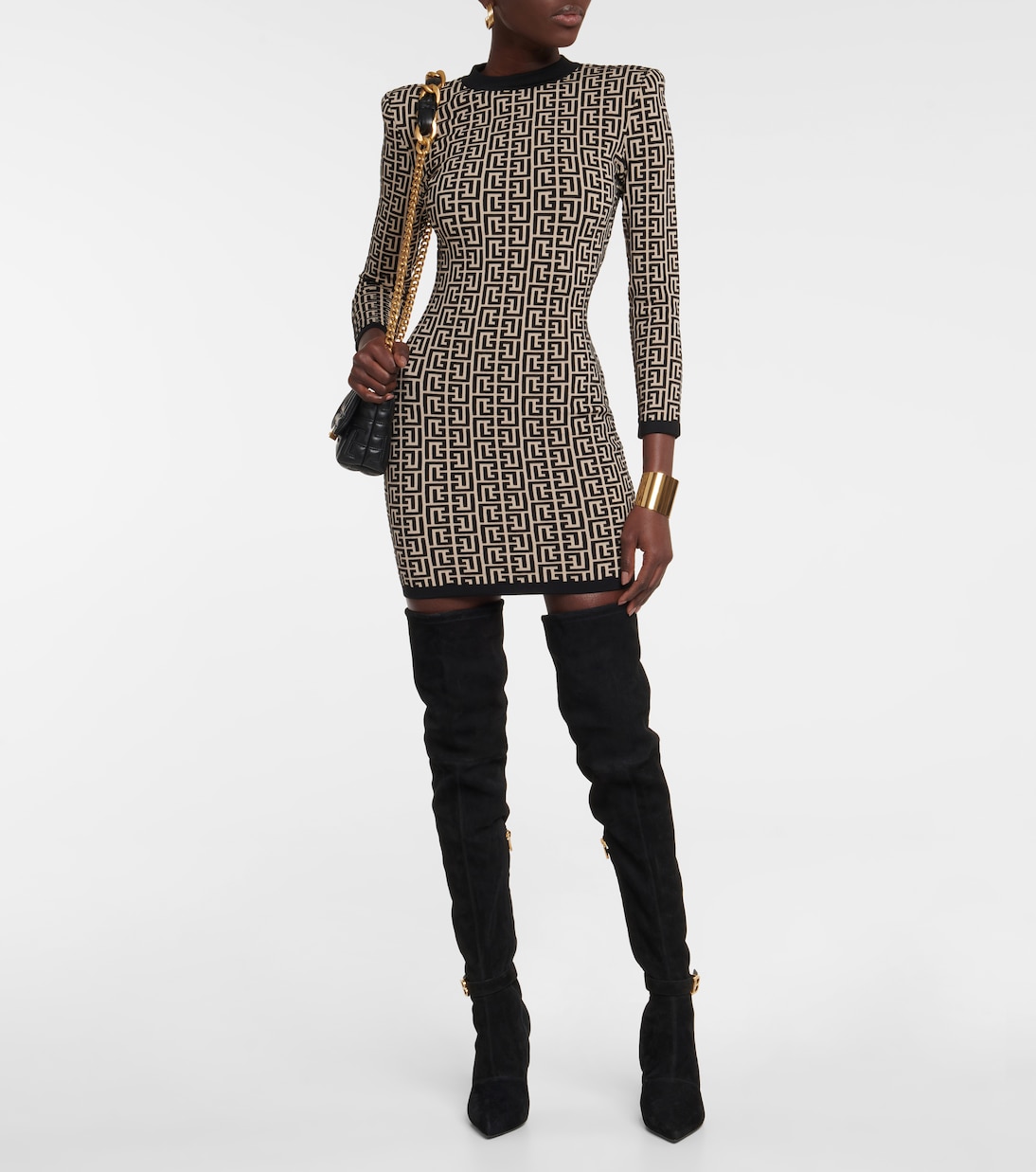 Monogram wool-blend knit minidress | Balmain