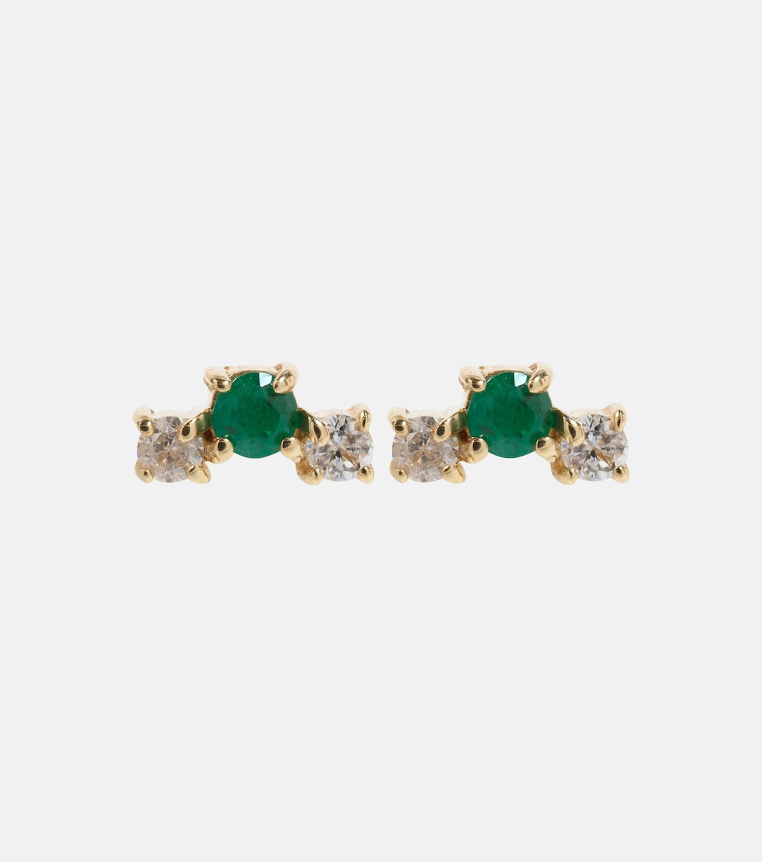 Dainty Emerald Goddess 14kt 골드 에머랄드 다이아몬드 스터드 이어링 | Stone and Strand