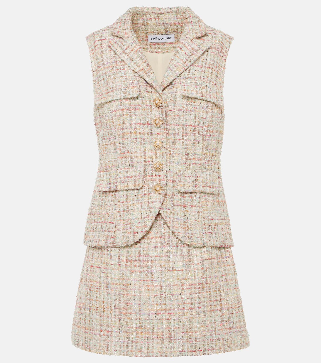 Vestido corto de bouclé adornado | Self-Portrait