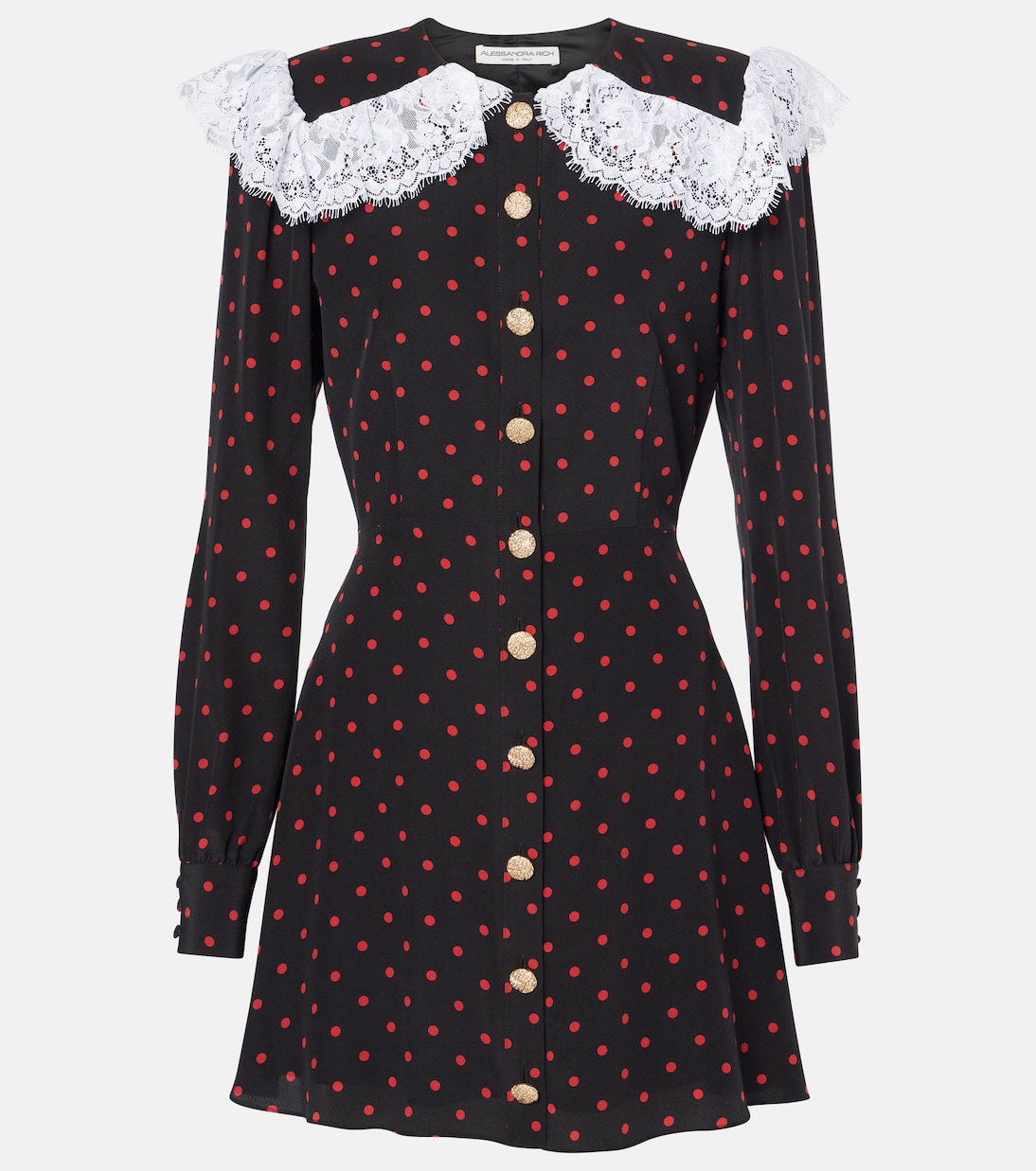 Abito corto in seta e pizzo a pois | Alessandra Rich