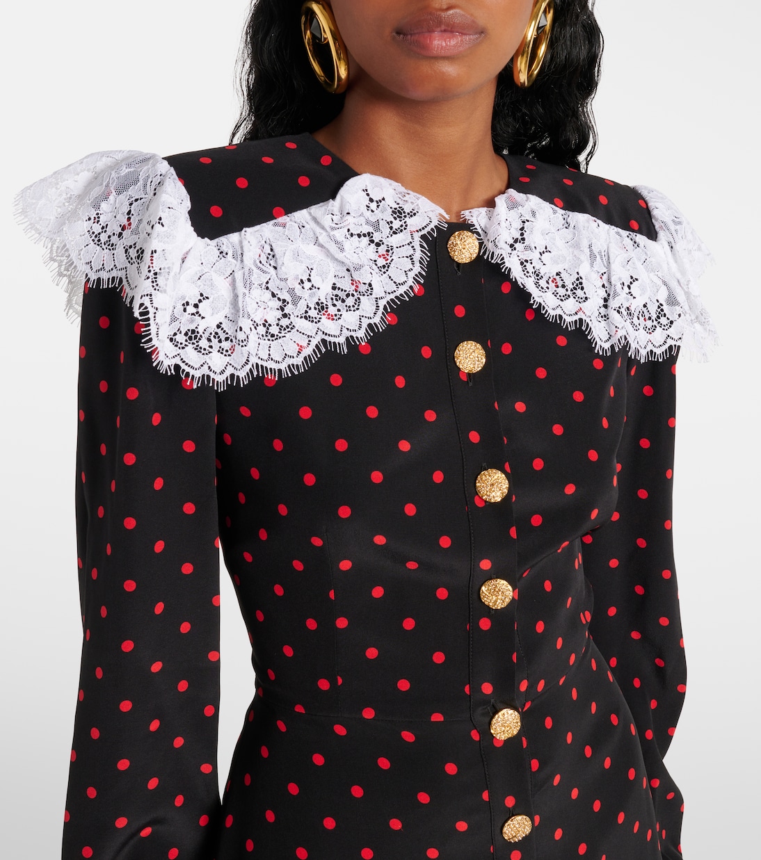 Abito corto in seta e pizzo a pois | Alessandra Rich