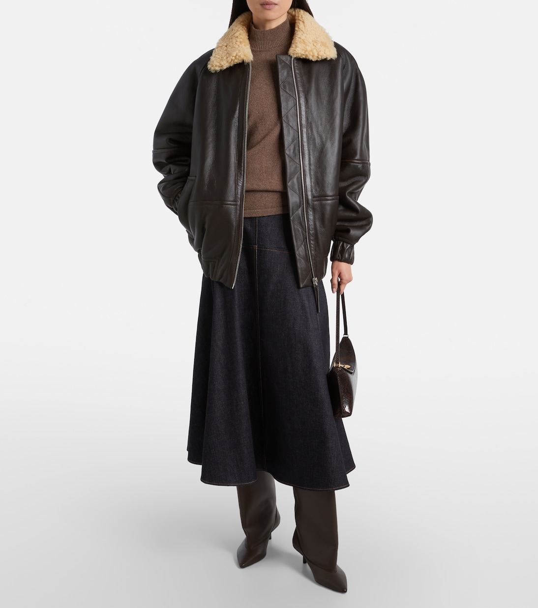 Bombardier shearling-trimmed leather bomber jacket | Jacquemus