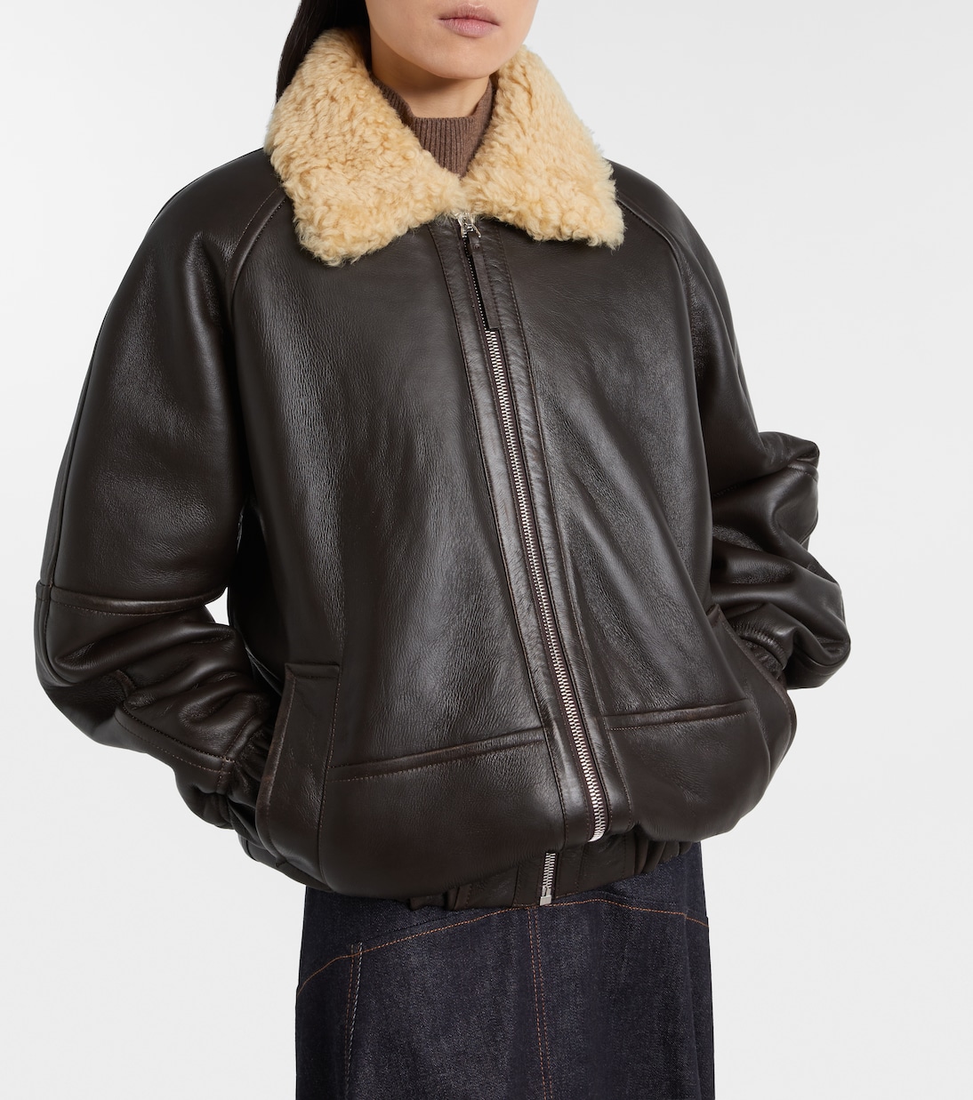 Bombardier shearling-trimmed leather bomber jacket | Jacquemus