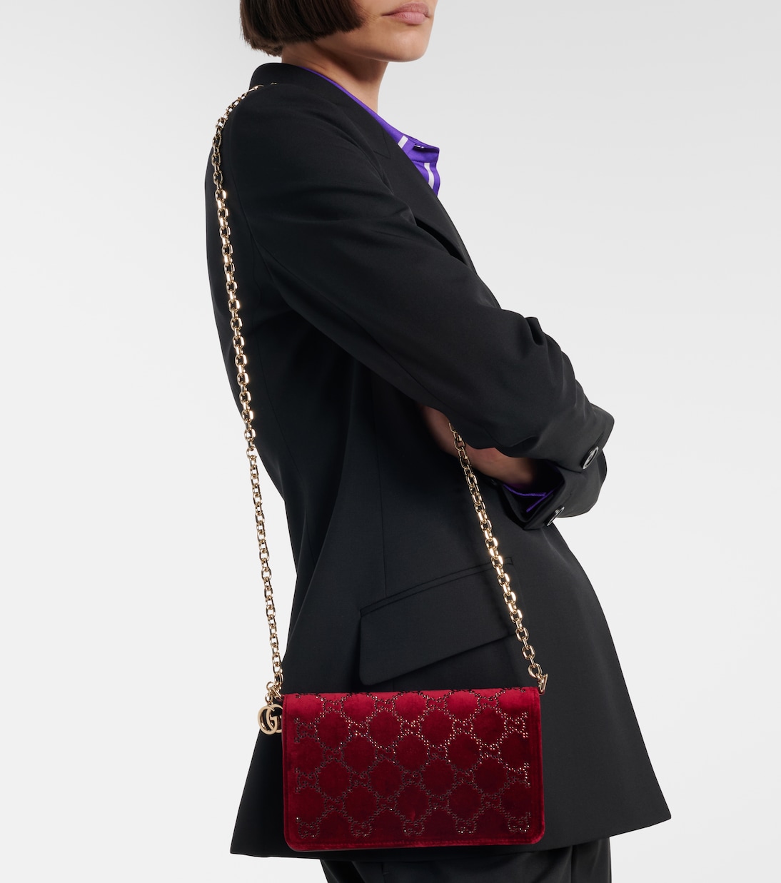 Portafoglio in velluto GG Crystal con catena | Gucci