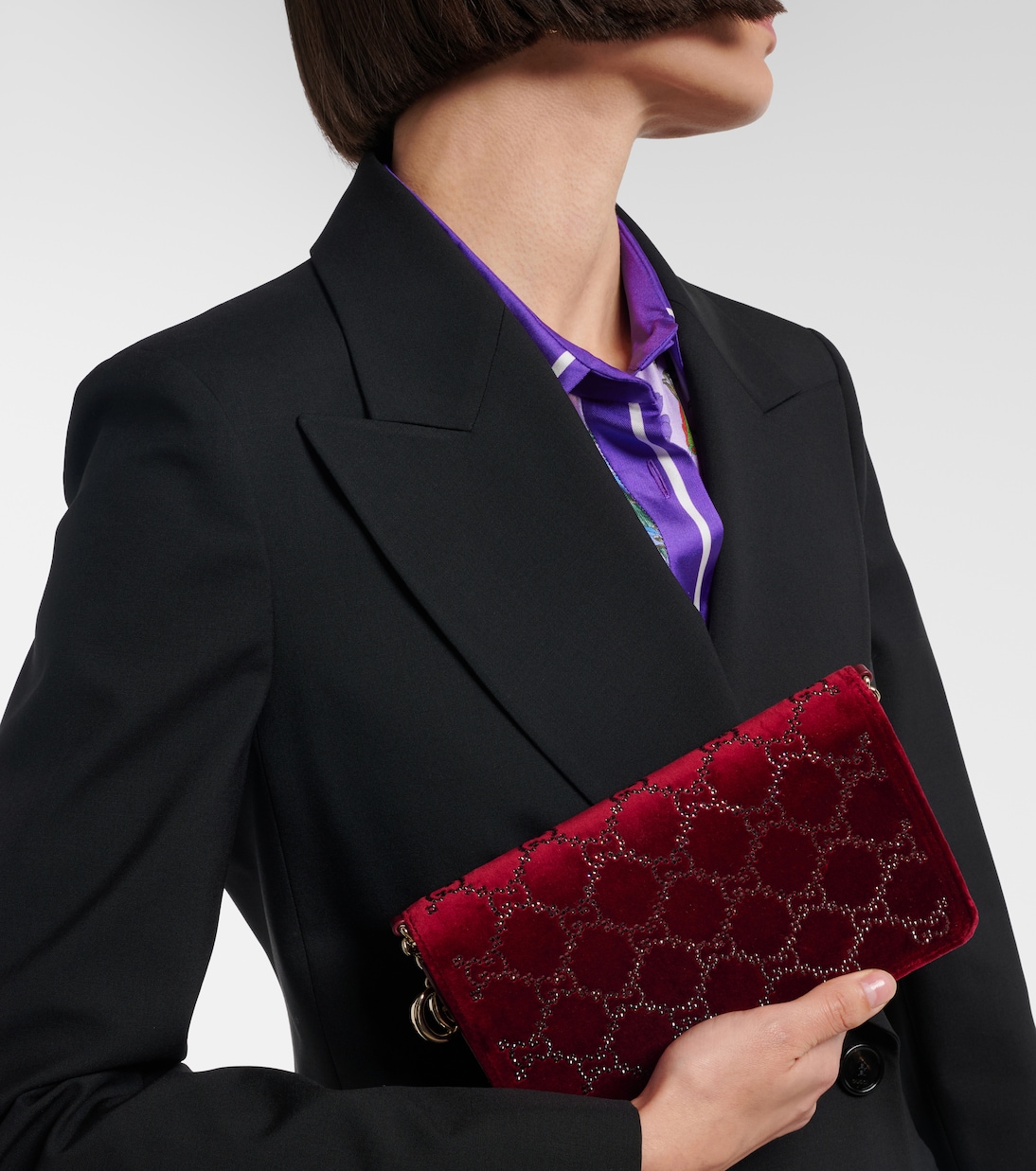 Portafoglio in velluto GG Crystal con catena | Gucci