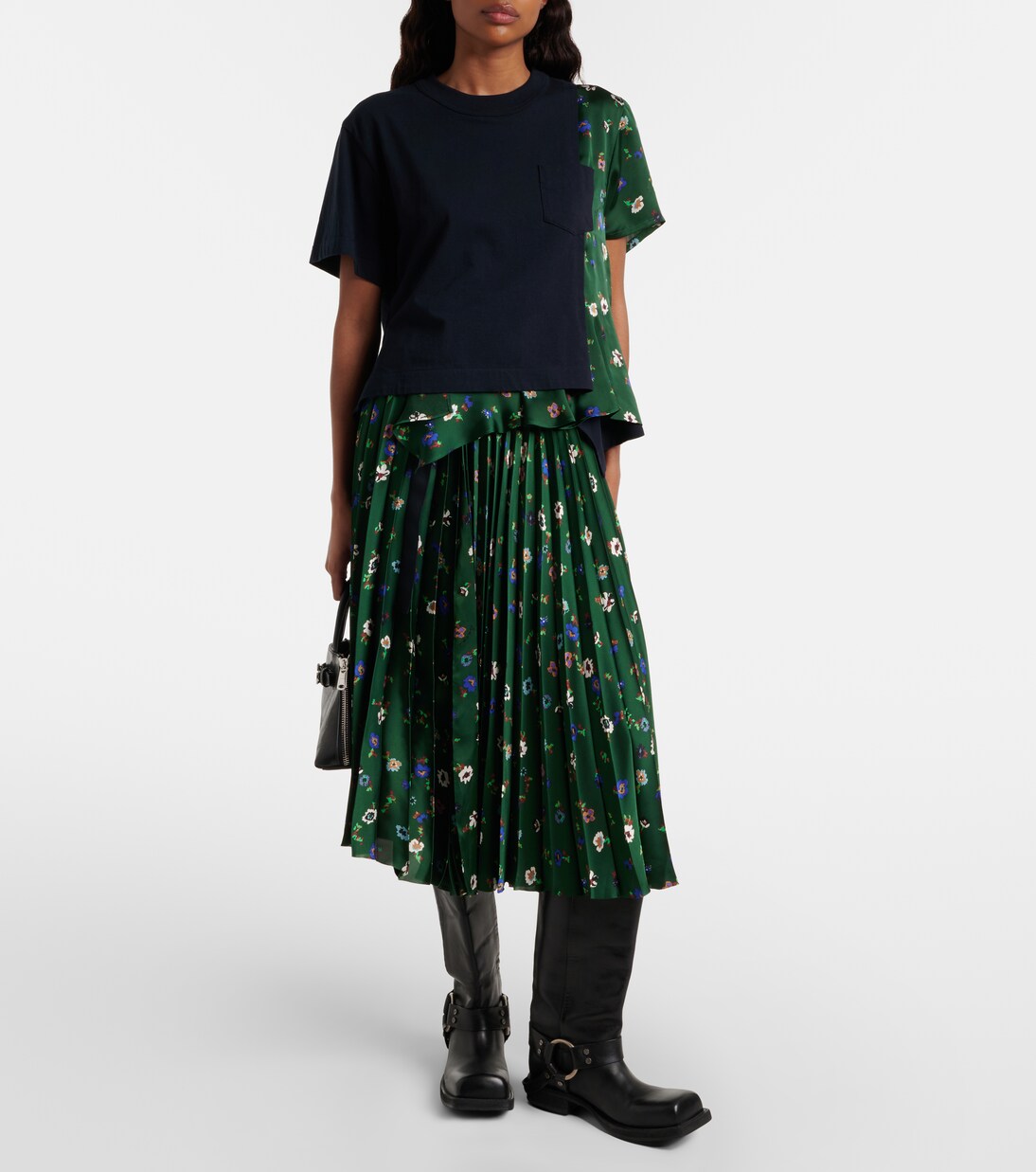 Floral plissé satin midi skirt | Sacai