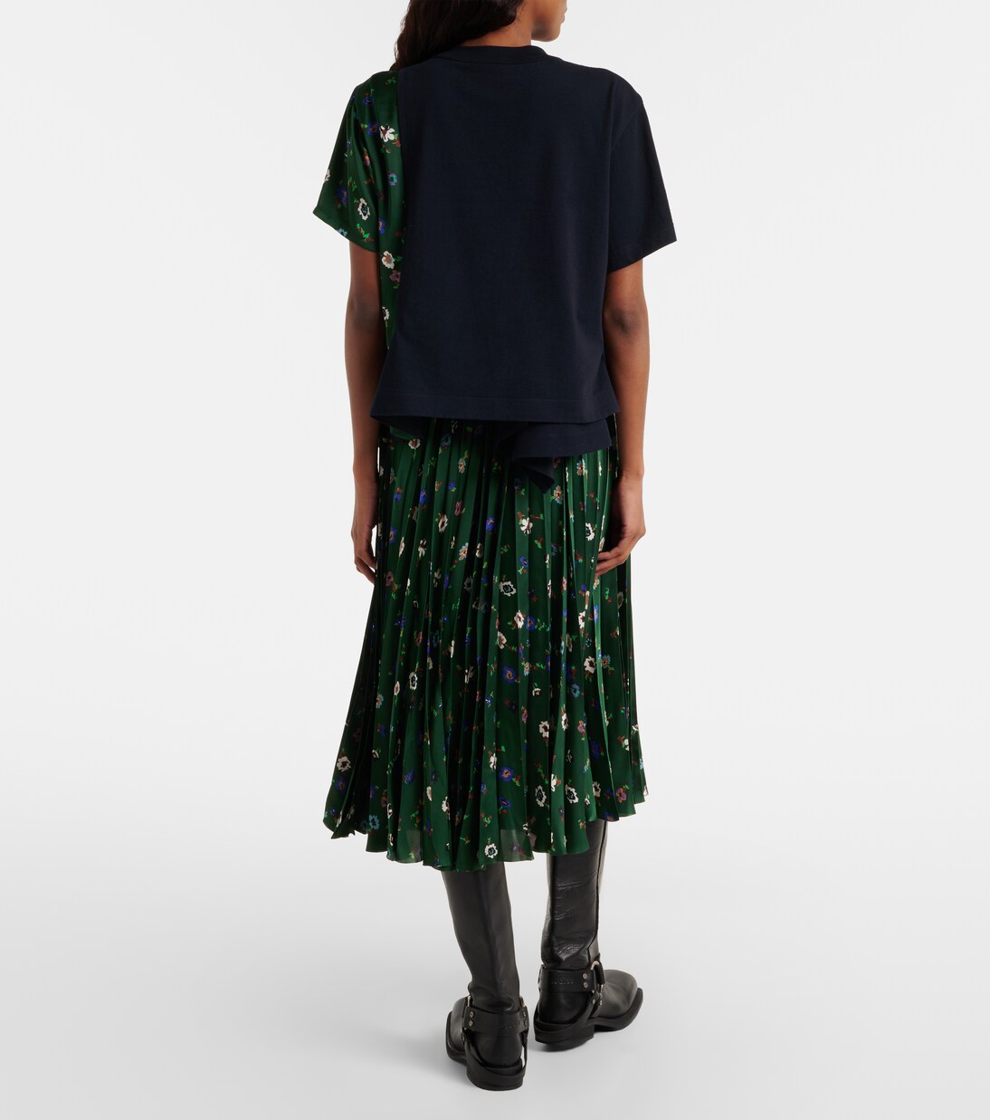 Floral plissé satin midi skirt | Sacai