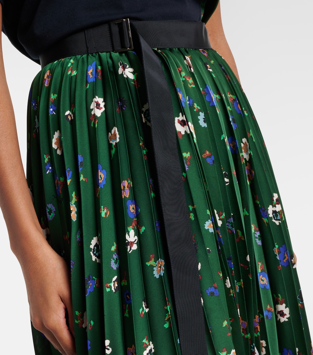 Floral plissé satin midi skirt | Sacai