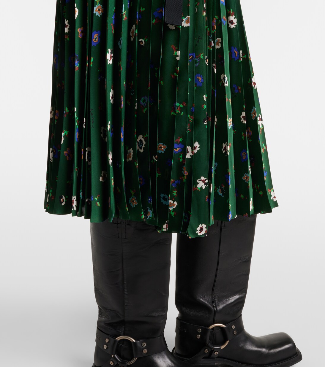 Floral plissé satin midi skirt | Sacai