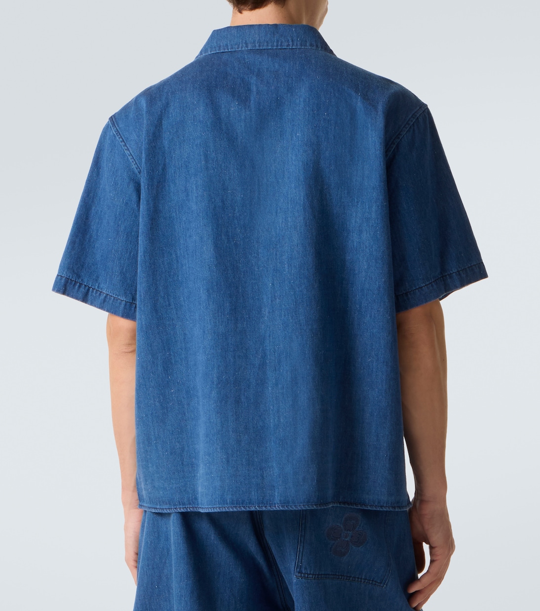 Embroidered oversized cotton-blend denim bowling shirt | Commas