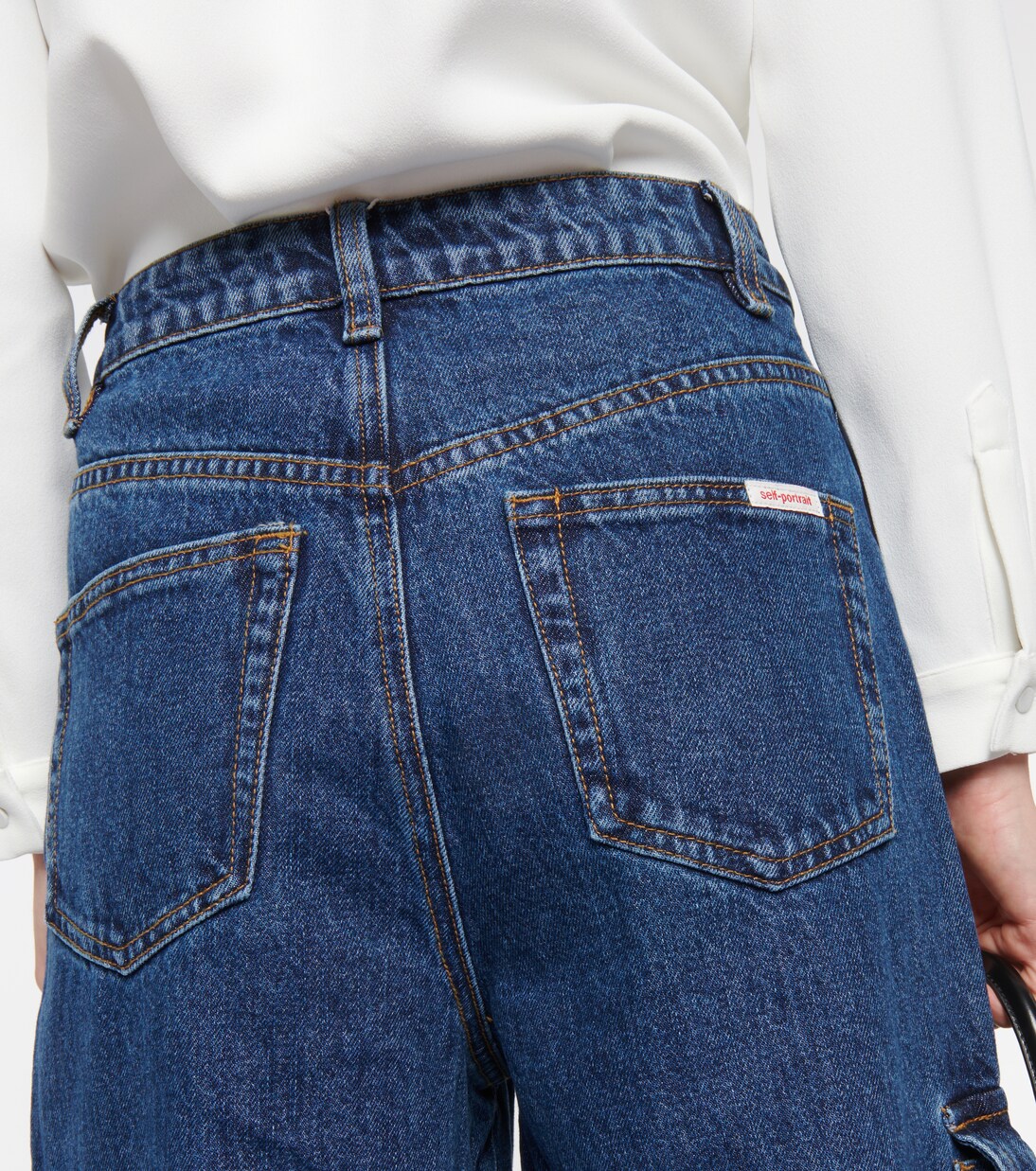 Weite Mid-Rise-Cargohose aus Denim | Self-Portrait
