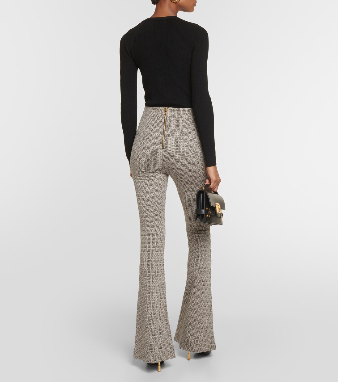 Pantalon flare Monogram en jacquard | Balmain