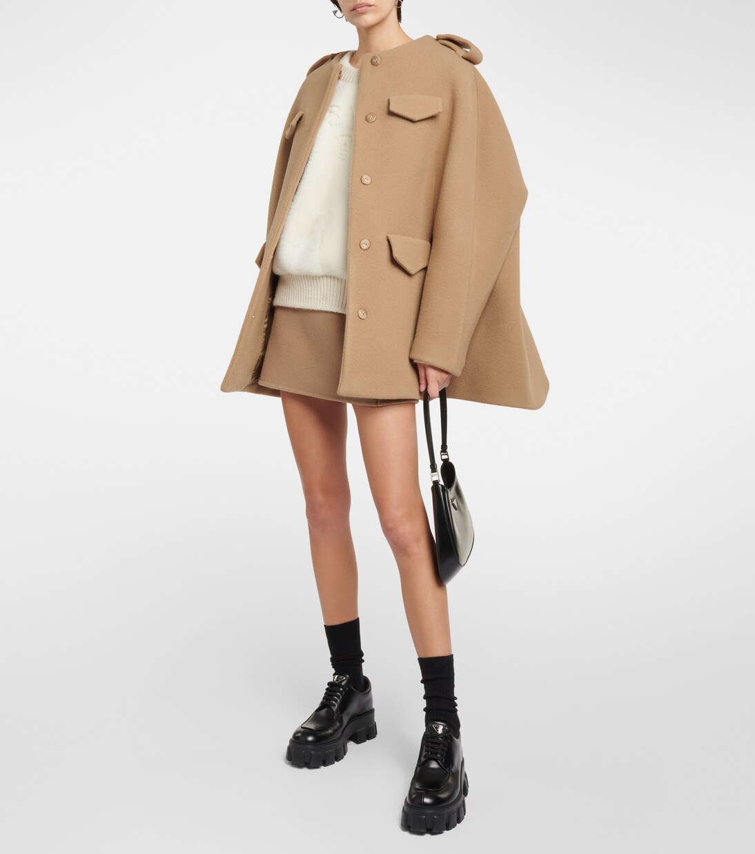 Shearling-trimmed alpaca sweater | Prada