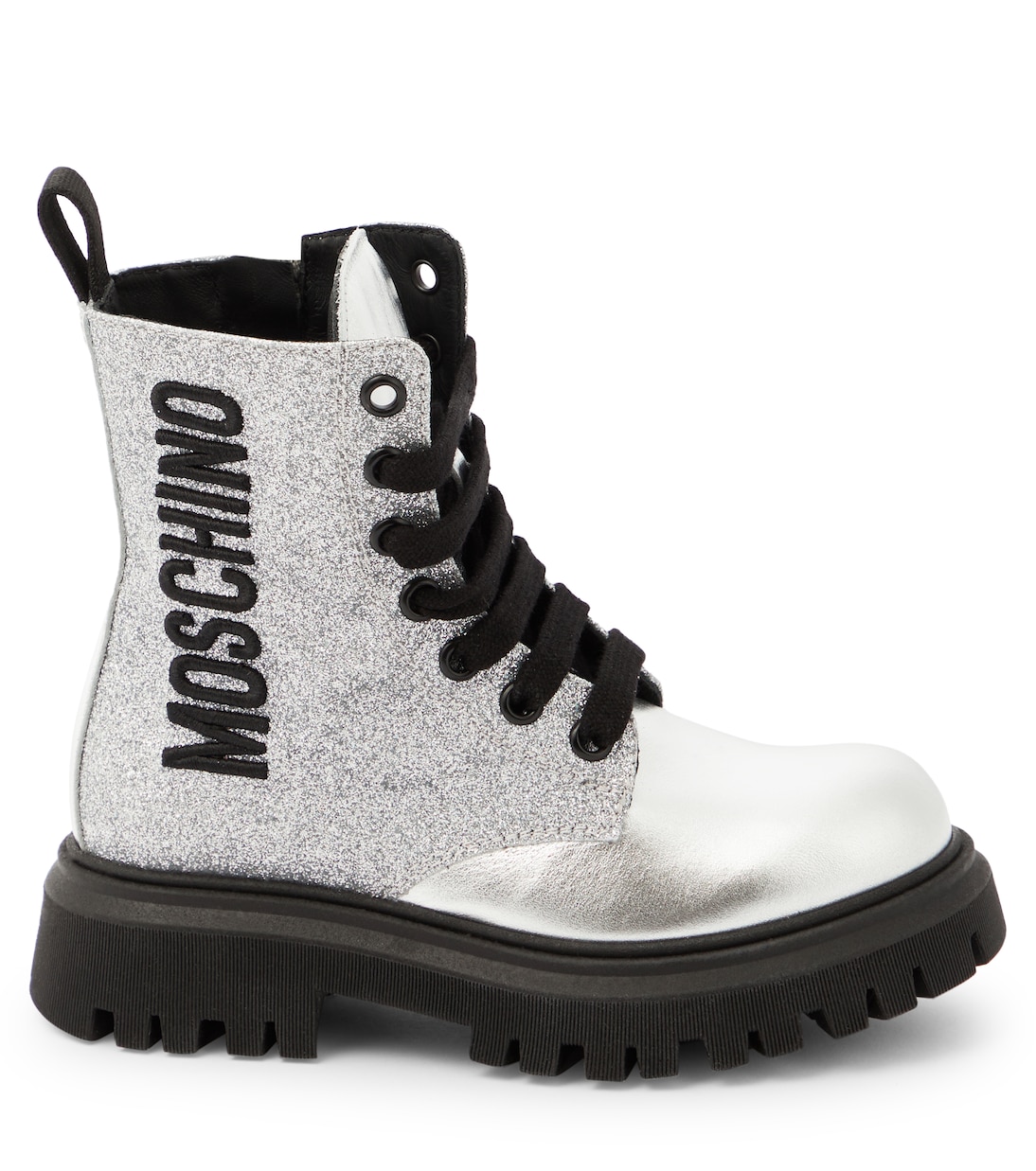 Logo glitter leather boots  | Moschino Kids
